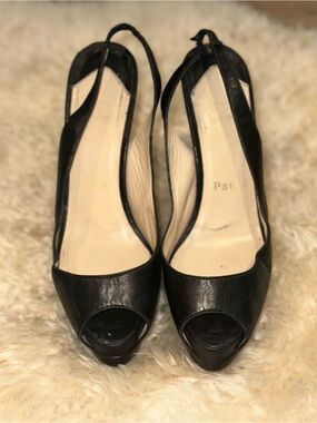 Christian Louboutin Black Peep-Toe Slingback Heels